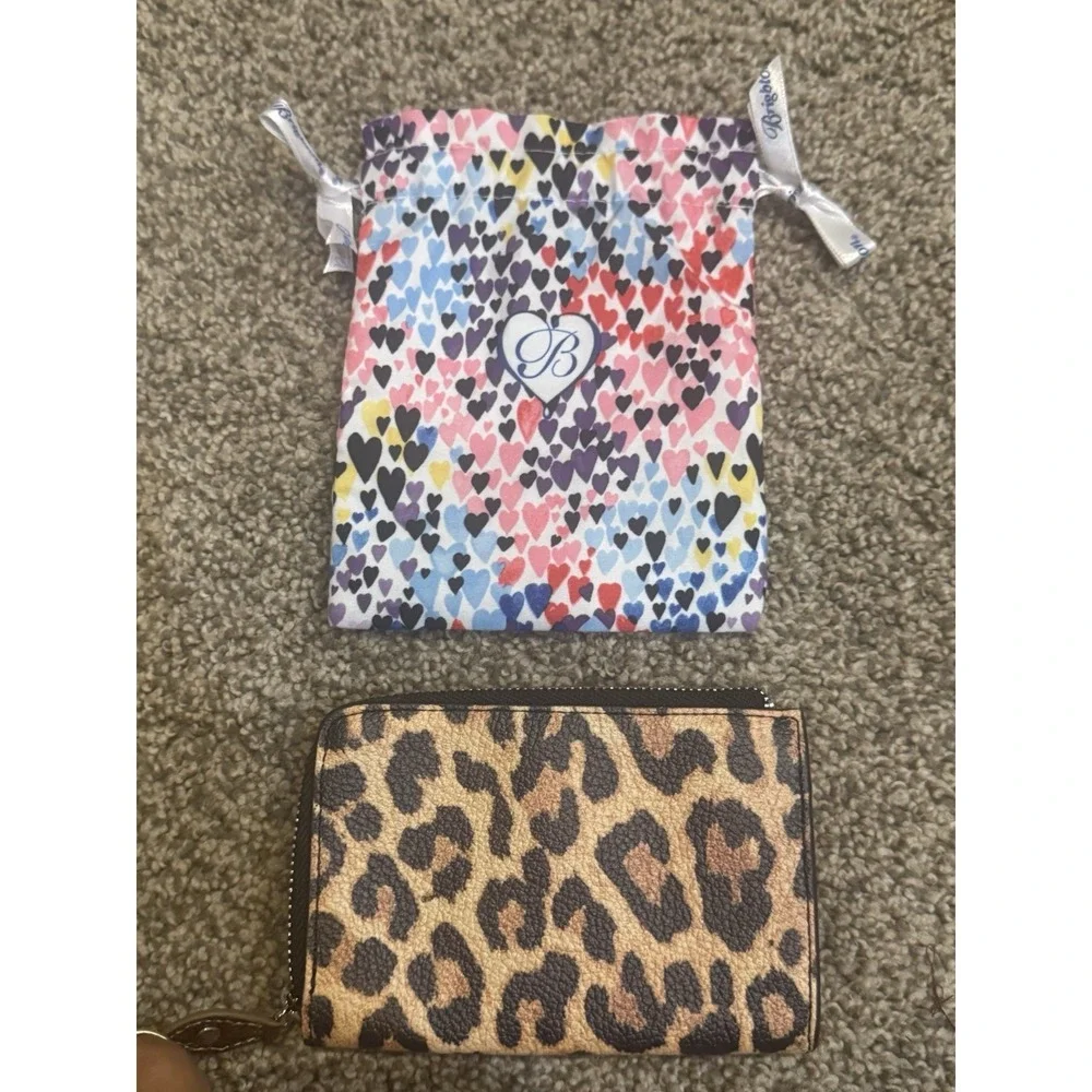 Brighton Leopard Print Leather Zip Around Catwalk Coin‎ Case Key Ring Vintage